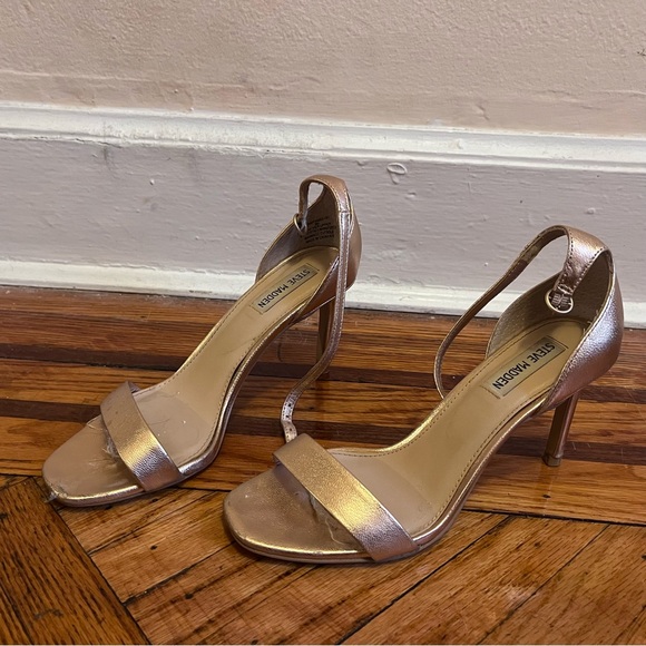 Rose Gold Leather Steve Madden Heeled Sandals - Picture 4 of 5